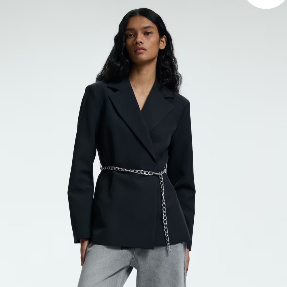 Stylish Women's Black Blazer with Chain Detail